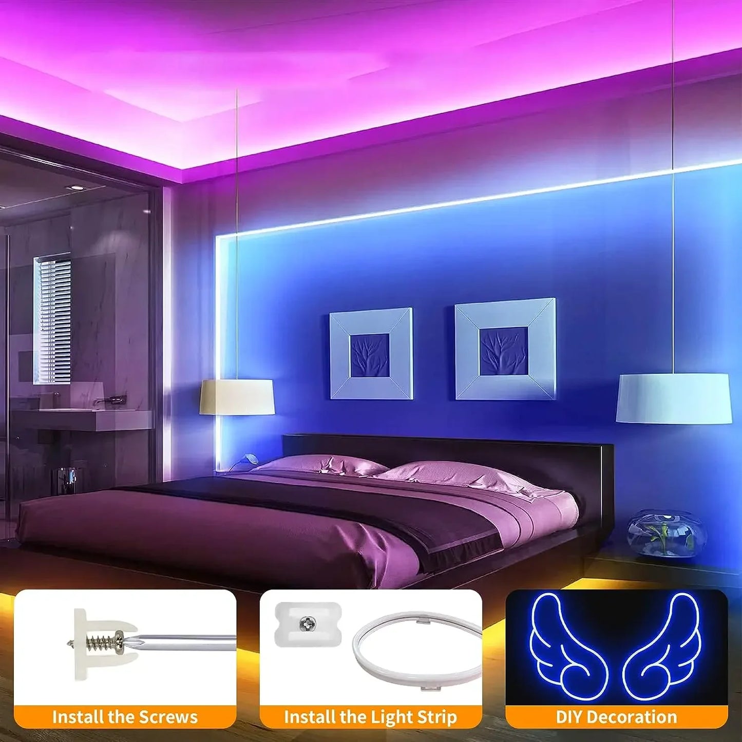 RGB LED Neon Lights with 44Keys Remote Flexible Neon Strip Lights