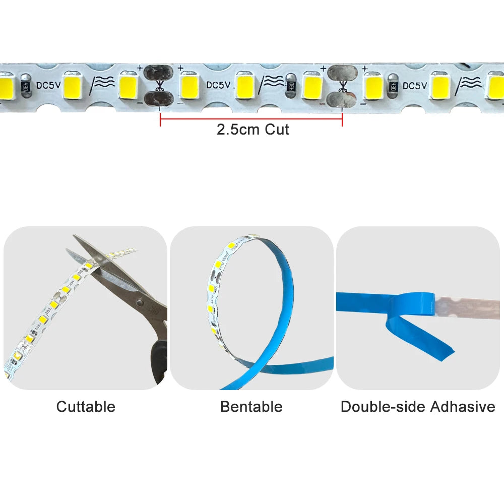 DC5V S Shape 2835 SMD LED Strip 6mm Width Bendable String Light