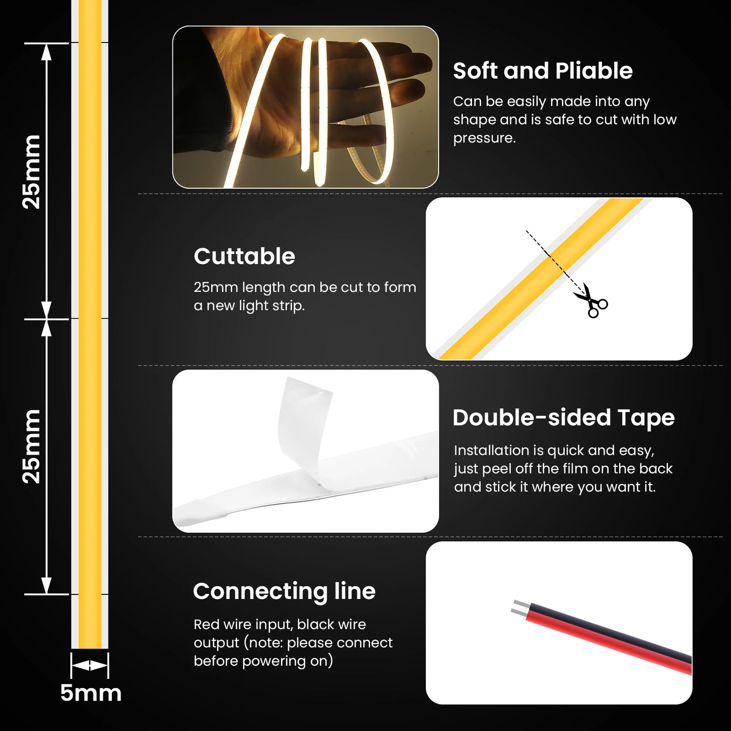 DC 5V 12V COB LED Strip  COB LED Tape Light Bar Lighting