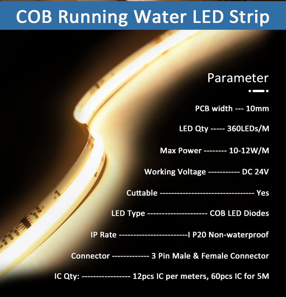 COB Running Water Flow Stair LED Strip Light with  Motion Sensor
