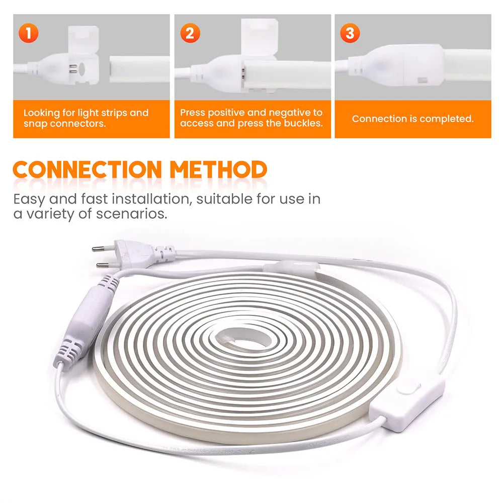 Dimmable COB LED Neon Strip Light 220V Dimmer Switch Power Kit