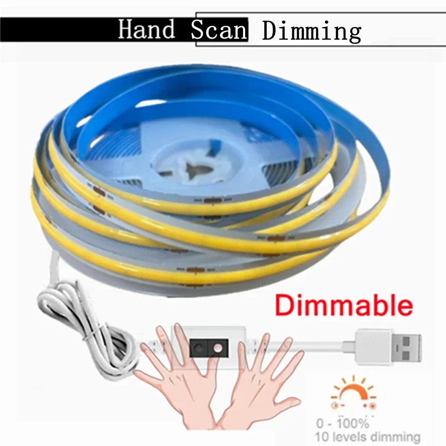 Dimmable 5V USB 5m COB LED Strip Light with Hand Scan Dimmable Touch Sensor