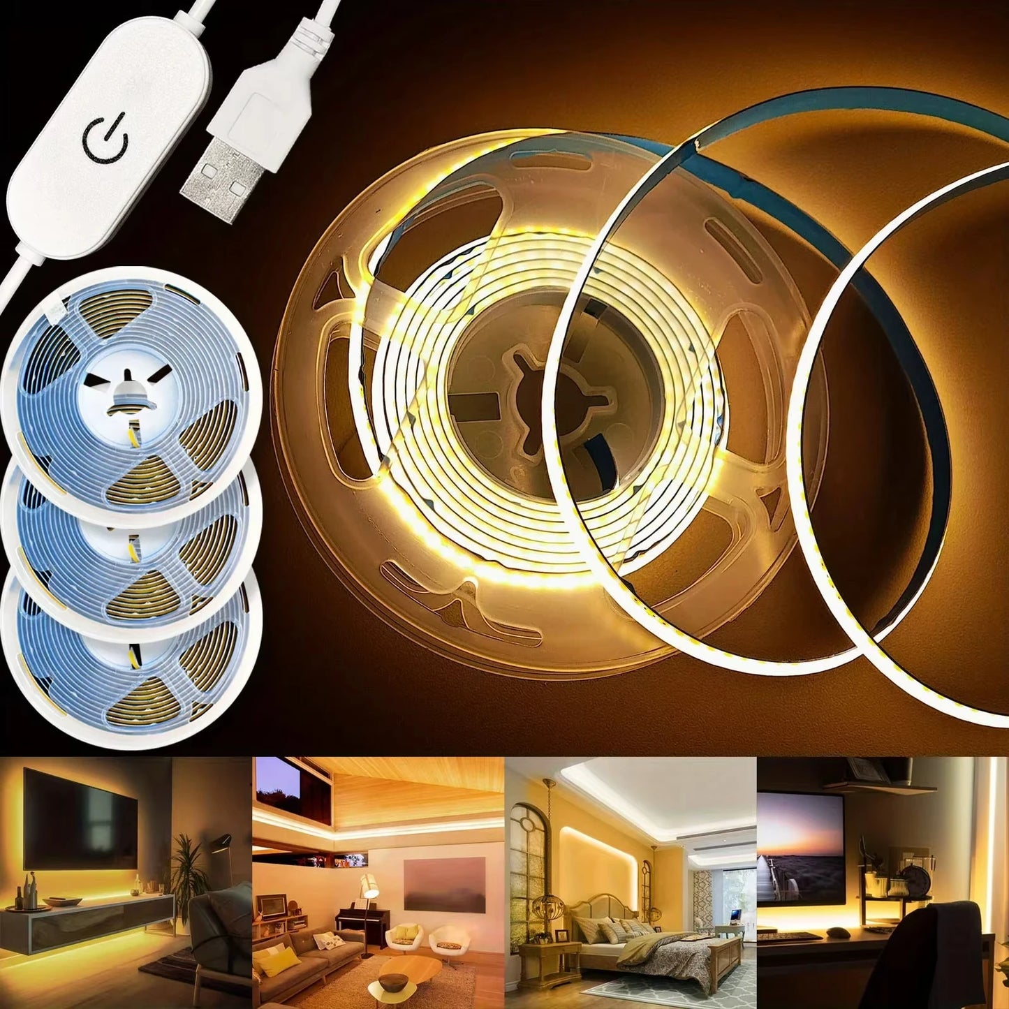 LED COB Light Strip Touch Dimmer Flexible Diode Tape