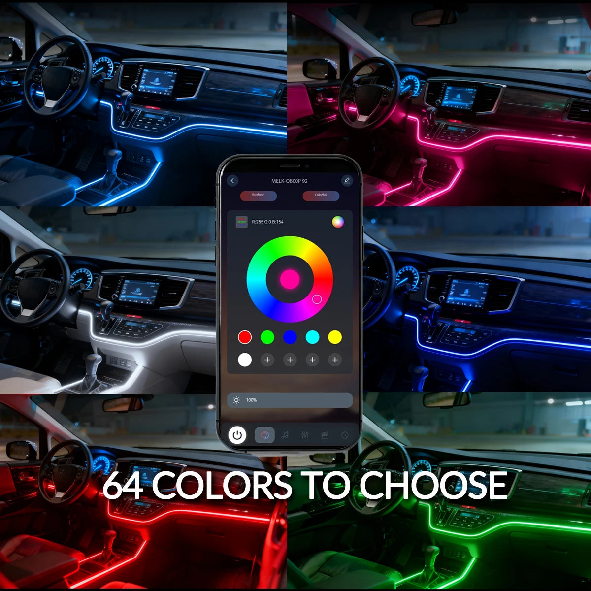 18 in 1 Car Ambient Light For BMW 64 Colors RGB LED Neon Strip