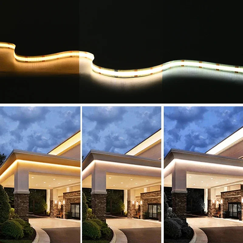 8mm Width CCT COB LED Strip Light 5V 12V 24V 2700K to 6500K Tunable