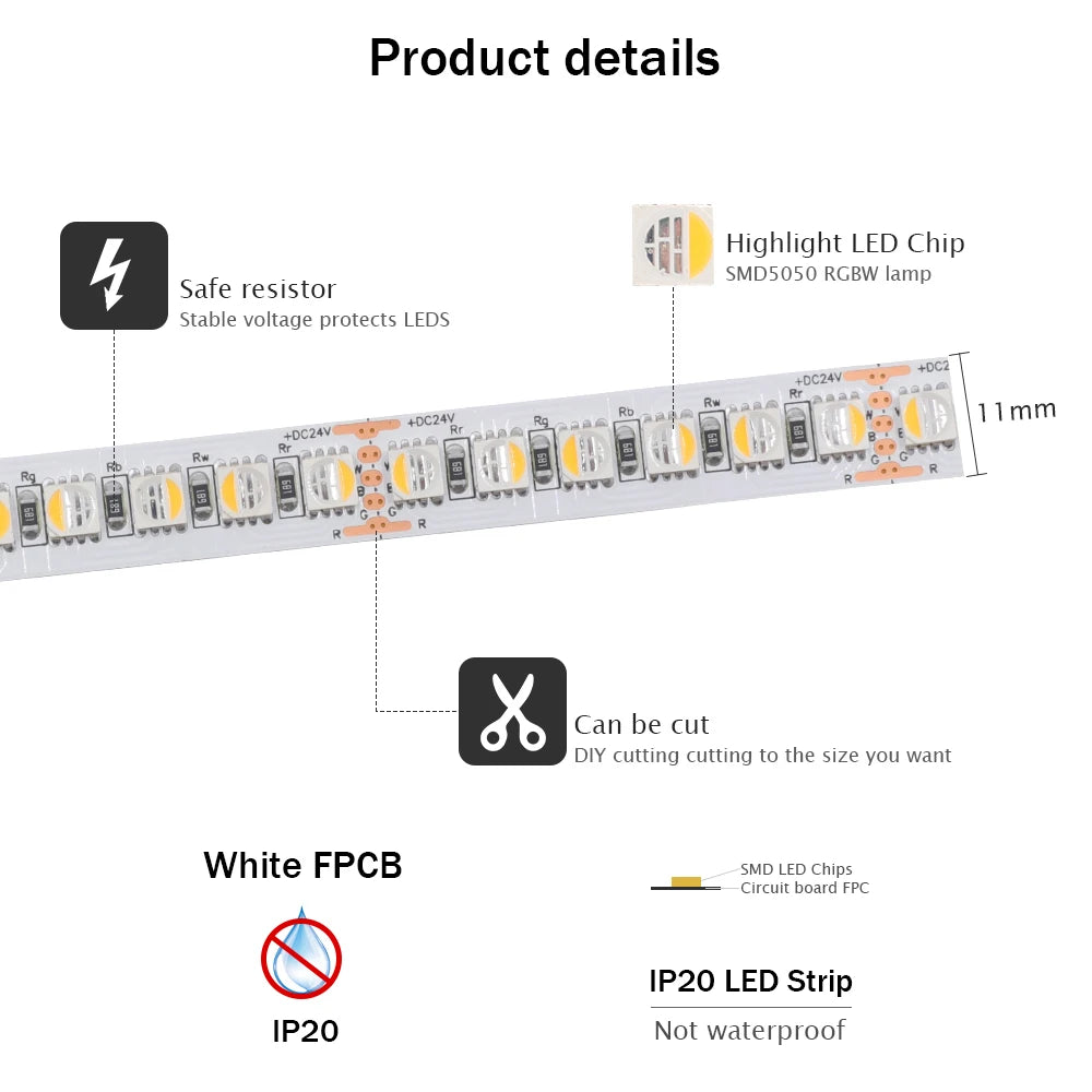 RGBW RGBWW LED Strip DC 12V 24V 4 Colors In 1 Chip Rope Light
