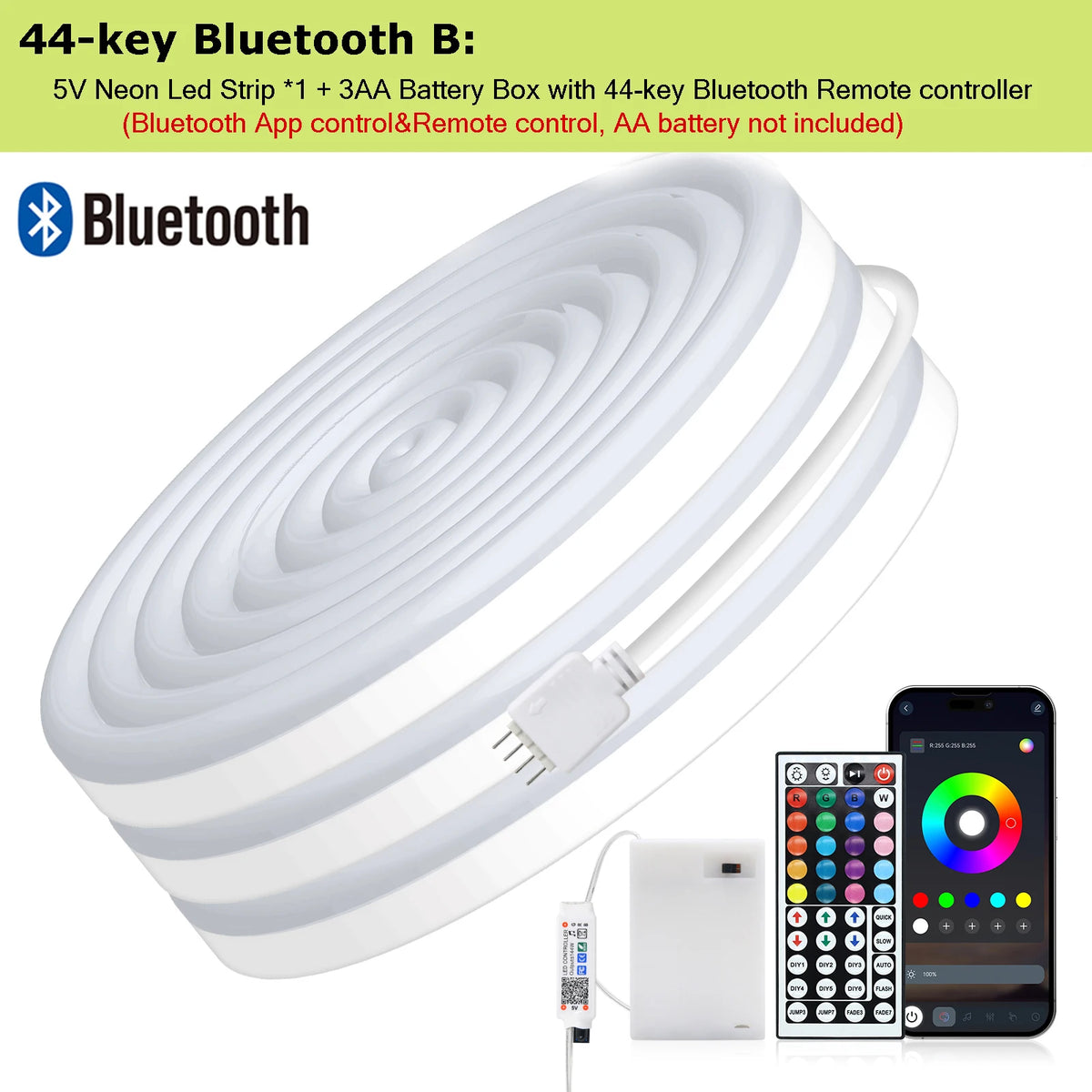 3AA Battery Powered 5V RGB Color-changing LED Neon Strip Light