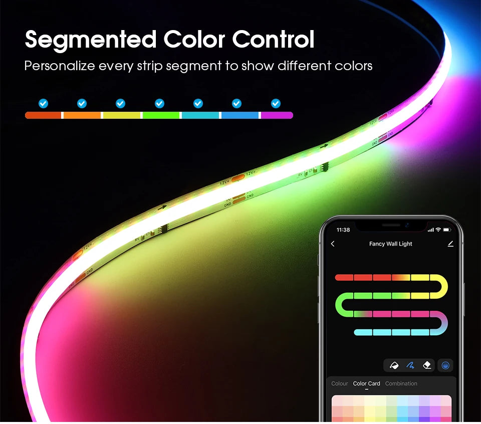 Tuya Smart WIFI RGBIC COB LED Strip Light Tape Addressable