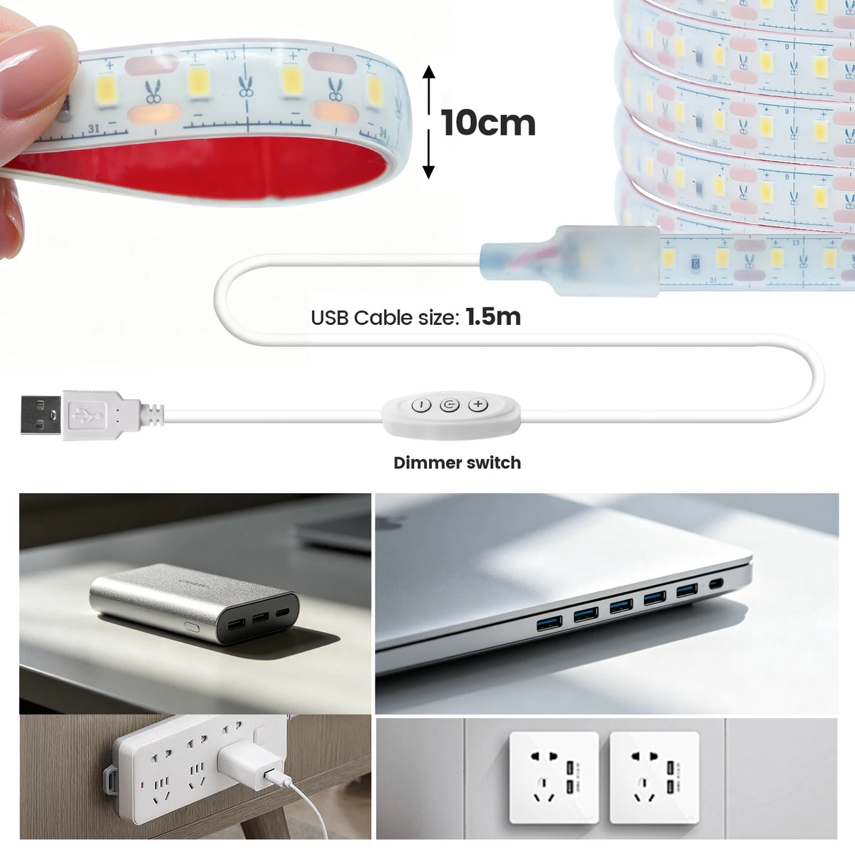 IP68 Waterproof 5V USB LED Strip with 3Key Dimmer SMD 2835 120LEDs