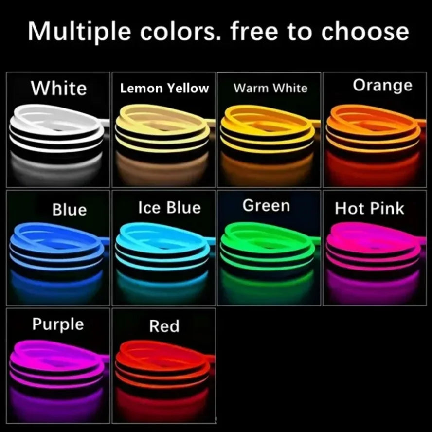11 Light Colors 12V LED Neon Light Strip Wire/DC Plug