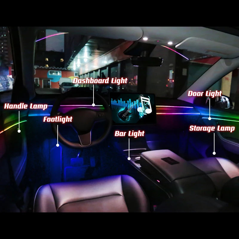 18 in 1 Car Ambient Light 64 Color Acrylic Strips App Control