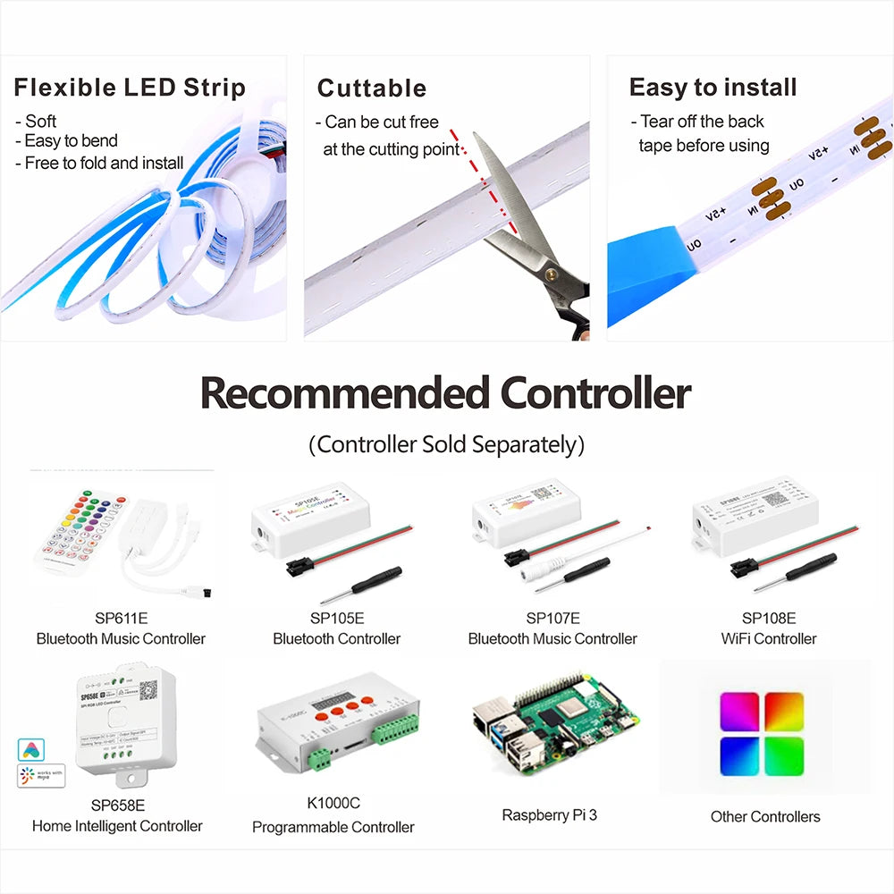 Faixa De led Cob Rgb Endereçável ws2812b Largura