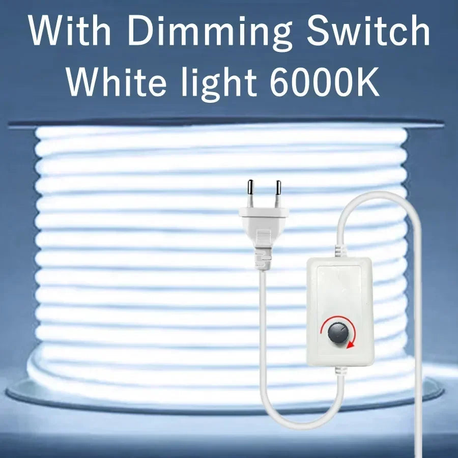 1-30M 220V COB LED Lamp Strip 288LEDs/m RA90 Outdoor IP65