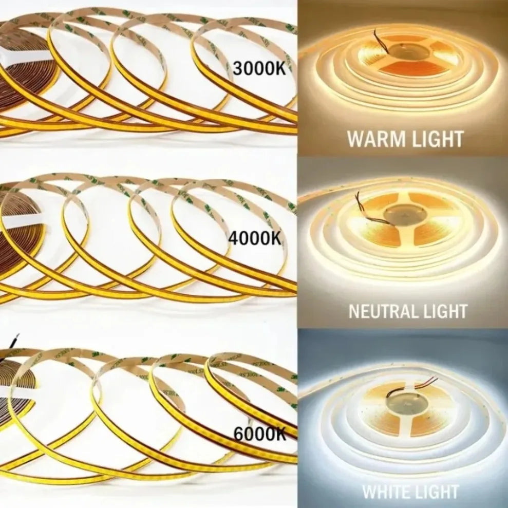 DC 12V/24V 8MM COB LED Strip Free Cut Cuttable 400LEDs