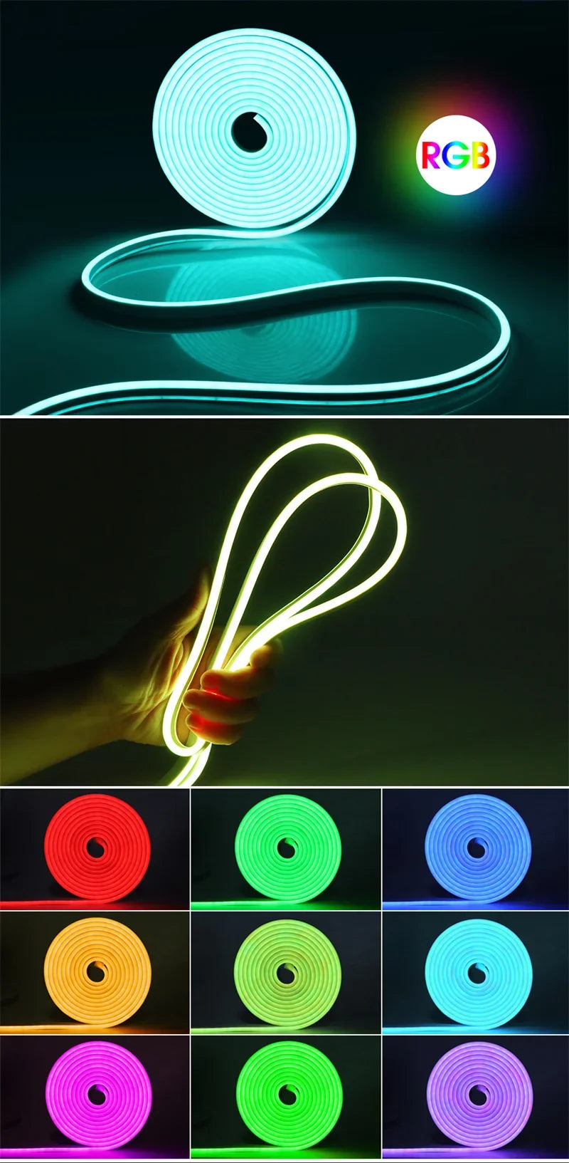 RGB LED Neon Lights with 44Keys Remote Flexible Neon Strip Lights