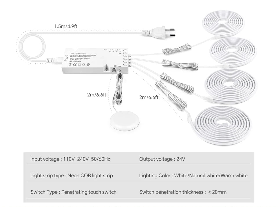 1-5Pcs Groups Neon Cob LED Strip Lights with Penetrable Wood