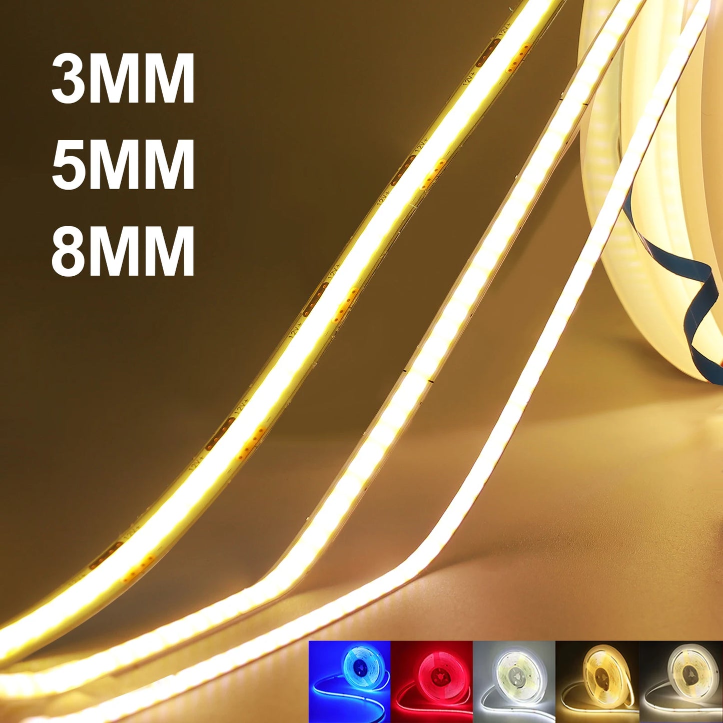 DC5V USB COB LED Strip Light 3MM 5MM 8MM Flexible LED Tape
