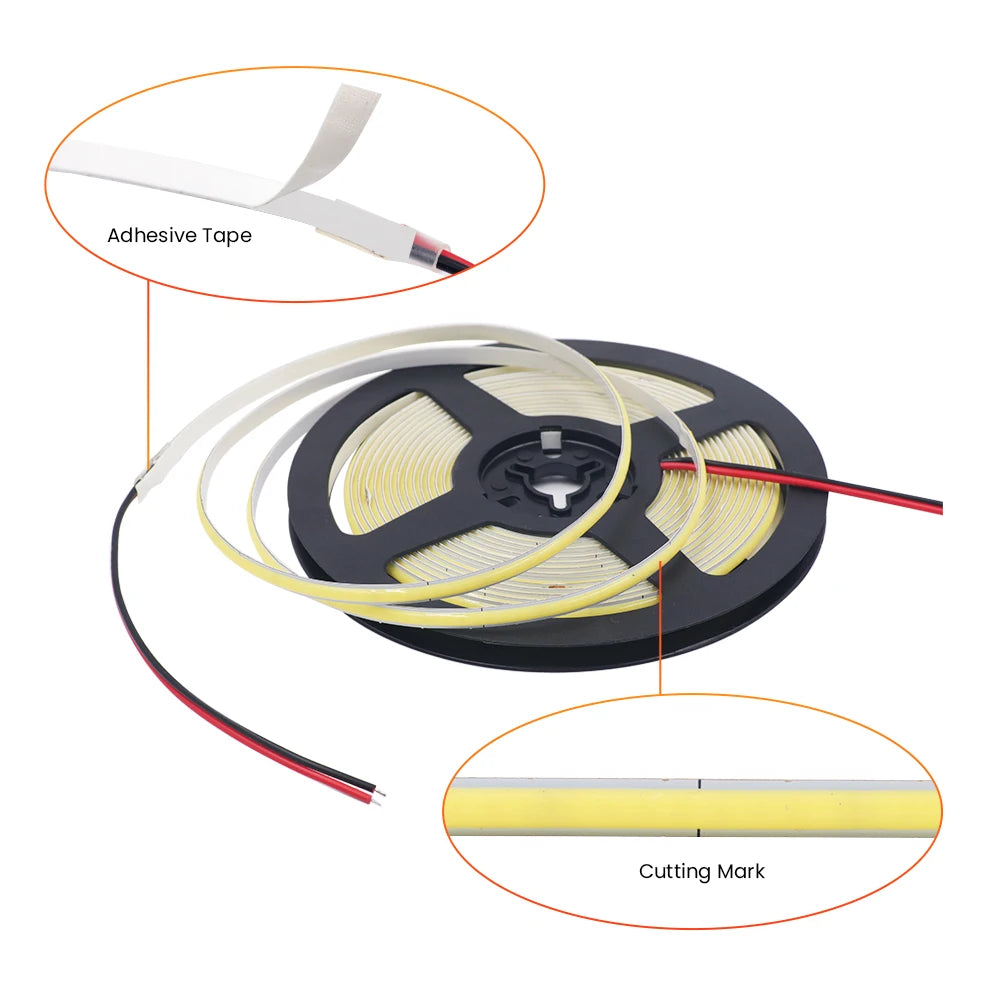 3mm 5mm 8mm PCB COB LED Strip 5V 12V 24V 320LEDs