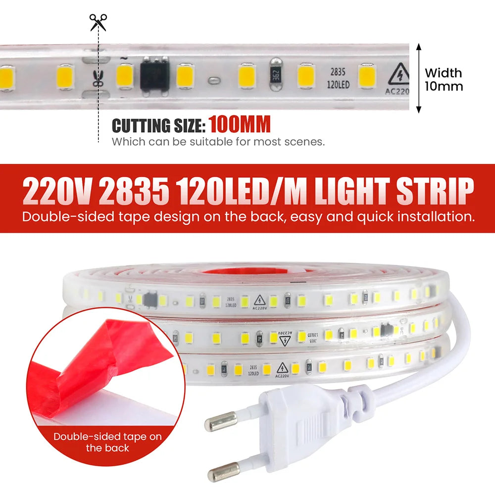Dimmable 220V 2835 Led Strip Light with Dimmer Switch Adhesive Tape