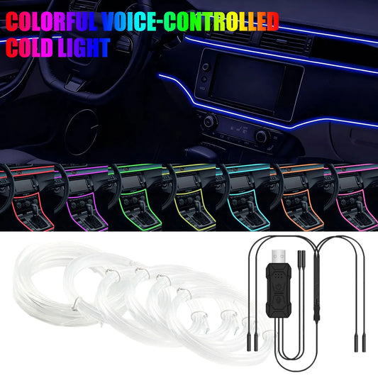 Car RGB LED Ambient Light Strip USB Fiber Optic Atmosphere