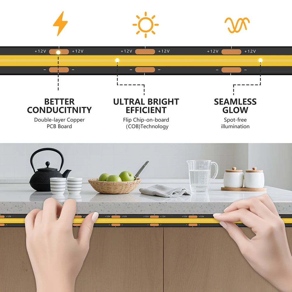 Black PCB COB LED Strip Light High Density Lighting