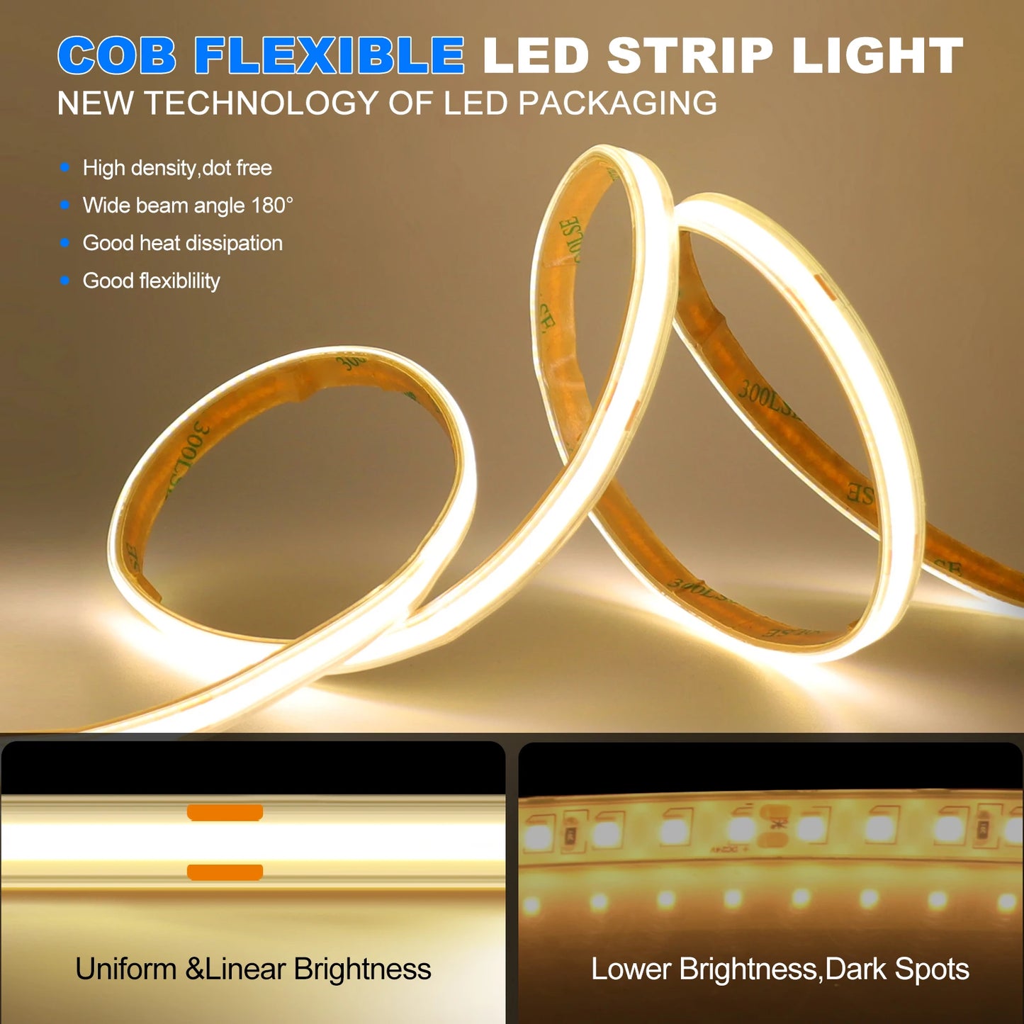 IP68 Waterproof COB LED Strip Lights 12V 24V 480Leds Diode Tape