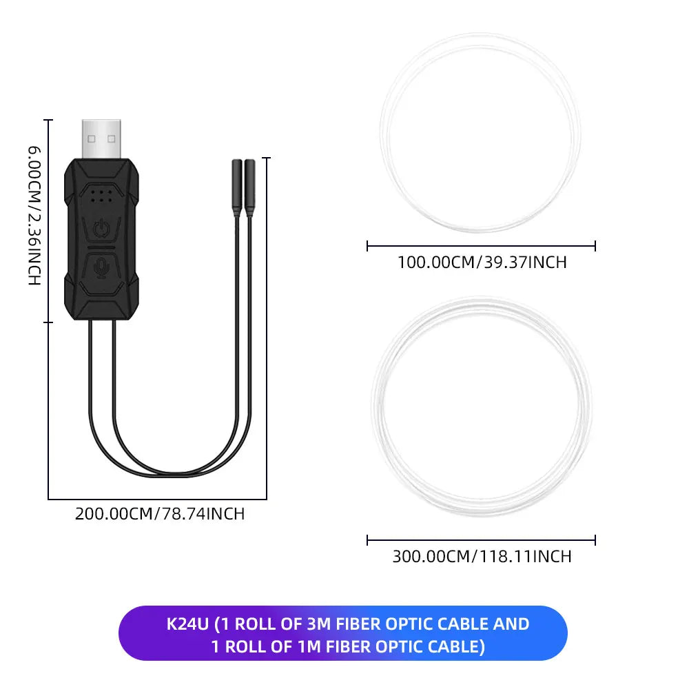 Car RGB LED Ambient Light Strip USB Fiber Optic Atmosphere