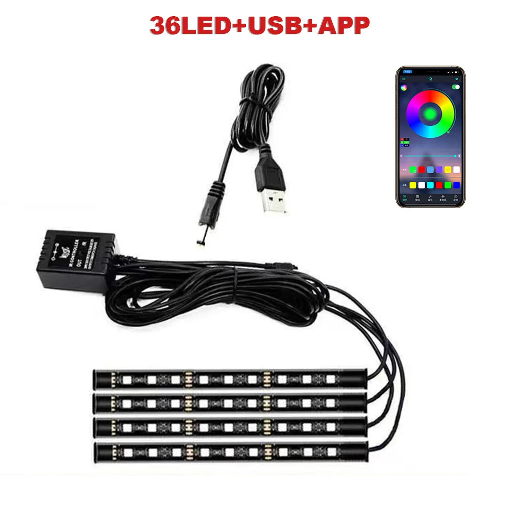 LED RGB Car Foot Ambient Light with USB Cigarette Automotive