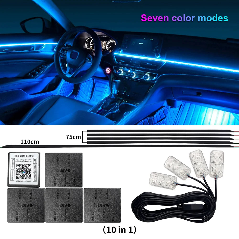 18 in 1 Dual Zone Symphony Streamer Car Ambient Light Interior
