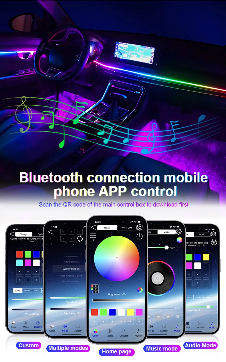 18 in 1 Led Car Ambient Lights 213 64 Color RGB