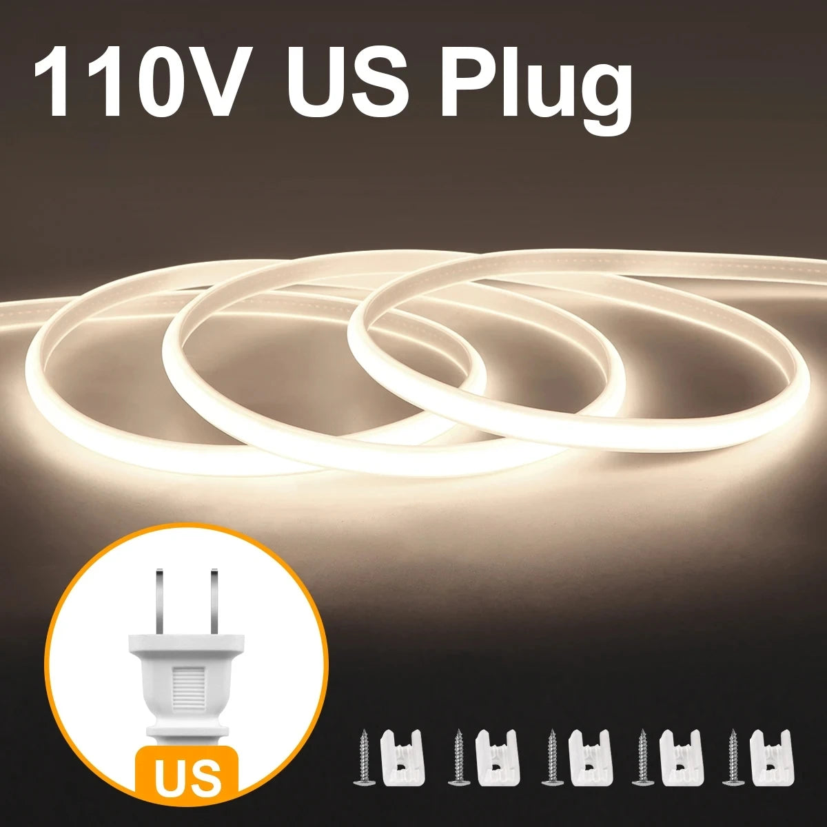 110V 220V Super Bright COB LED Strip with Switch FOB Tape Ribbon