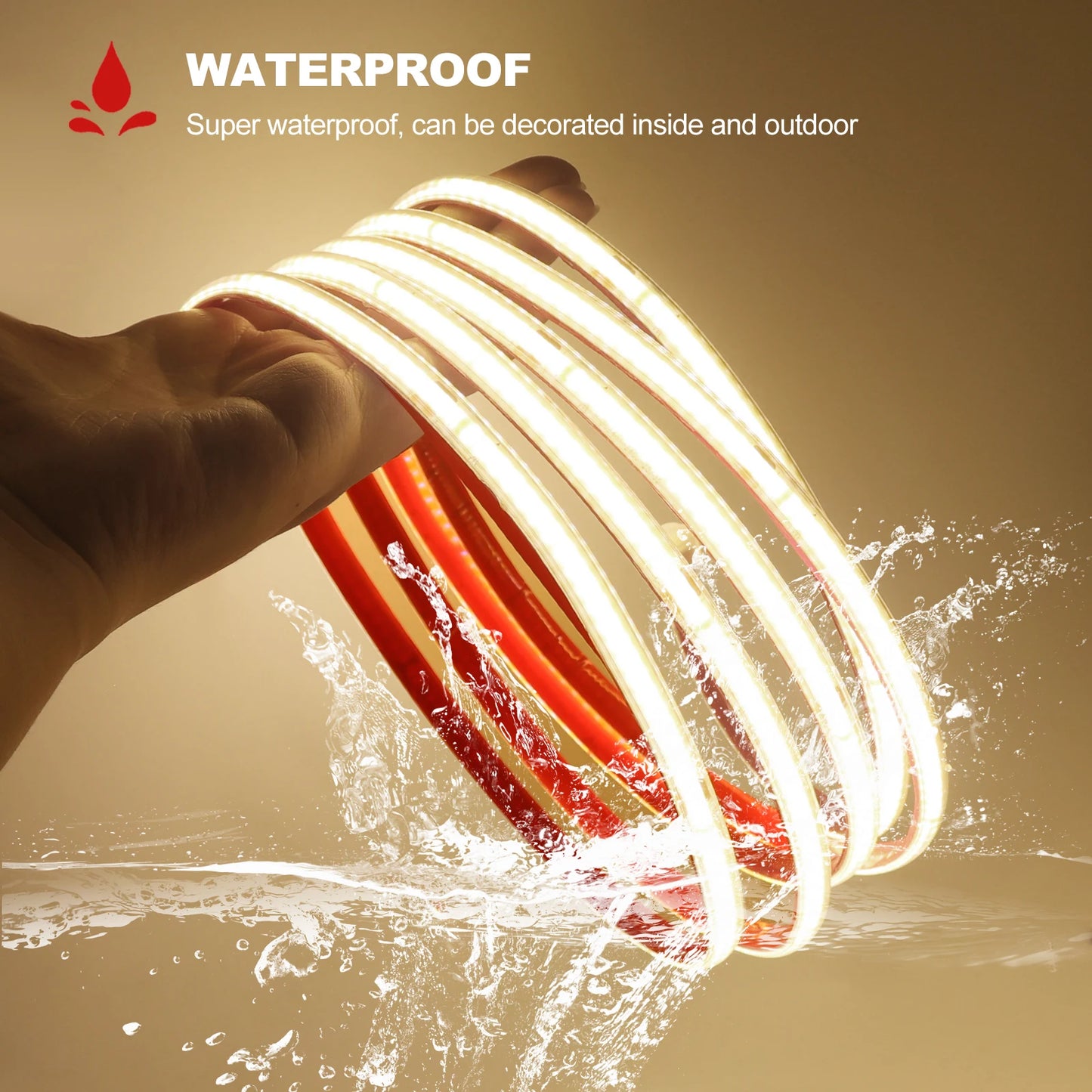 AC 230V COB Strip 240LEDs/M IP65 Waterproof Tape Adhesive