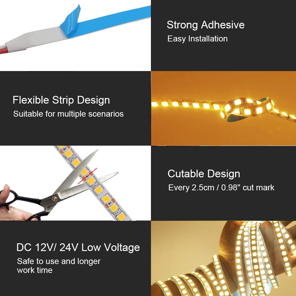 12V 5M LED Strip Light 5054 5050 2835 RGB SMD 120led 60LED Tape