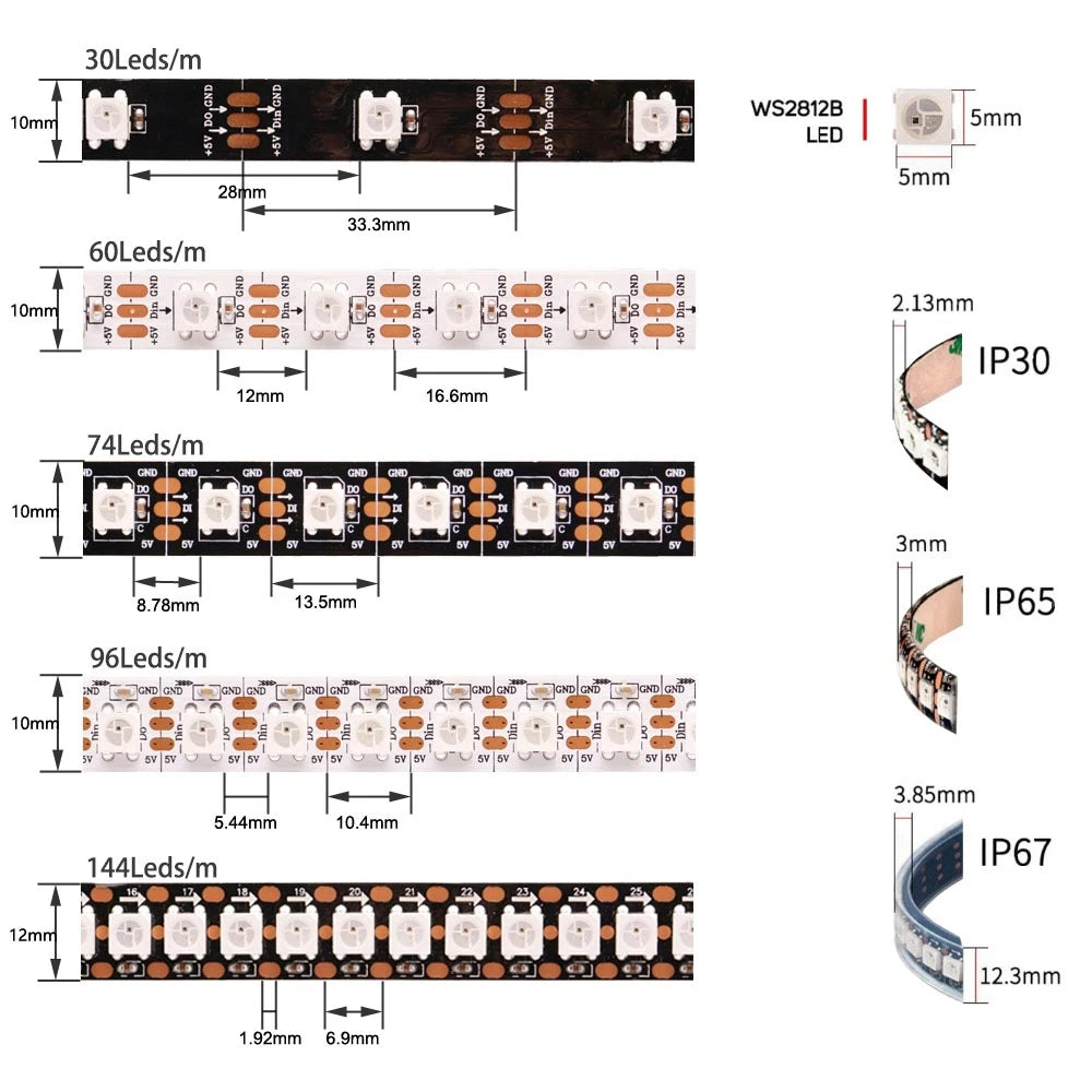 WS2812B DC5V 30/60/74/96/144leds/m Led Strip light