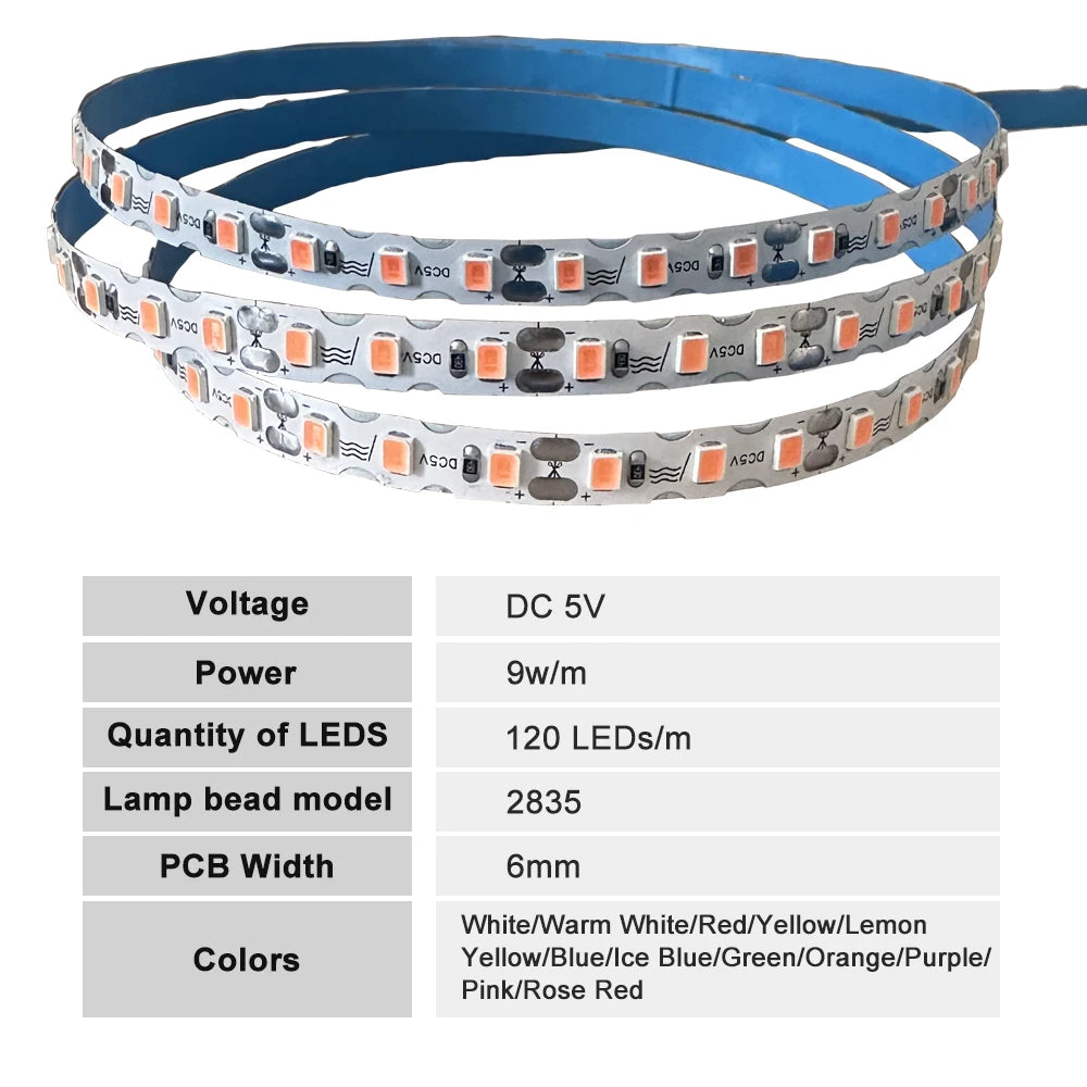 DC5V S Shape 2835 SMD LED Strip 6mm Width Bendable String Light