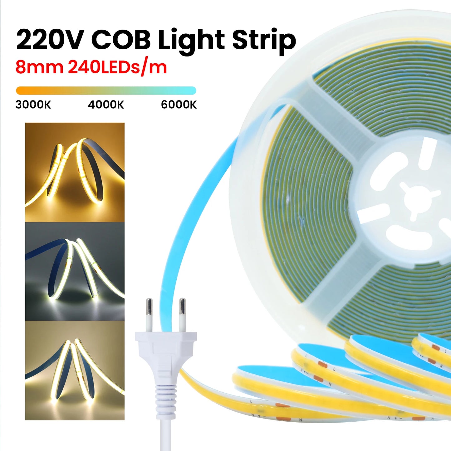 AC 110V 220V COB Strip PCB 8MM 240Leds For Home Decor