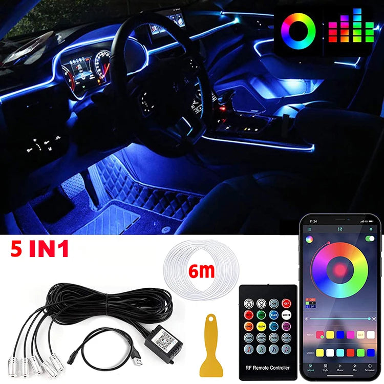 LED Car Interior Ambient Strip Lights RGB Fiber Optic Atmosphere