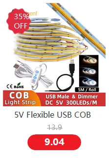 5/10m Super Bright FOB Single Color COB LED Strip Light Room Decor