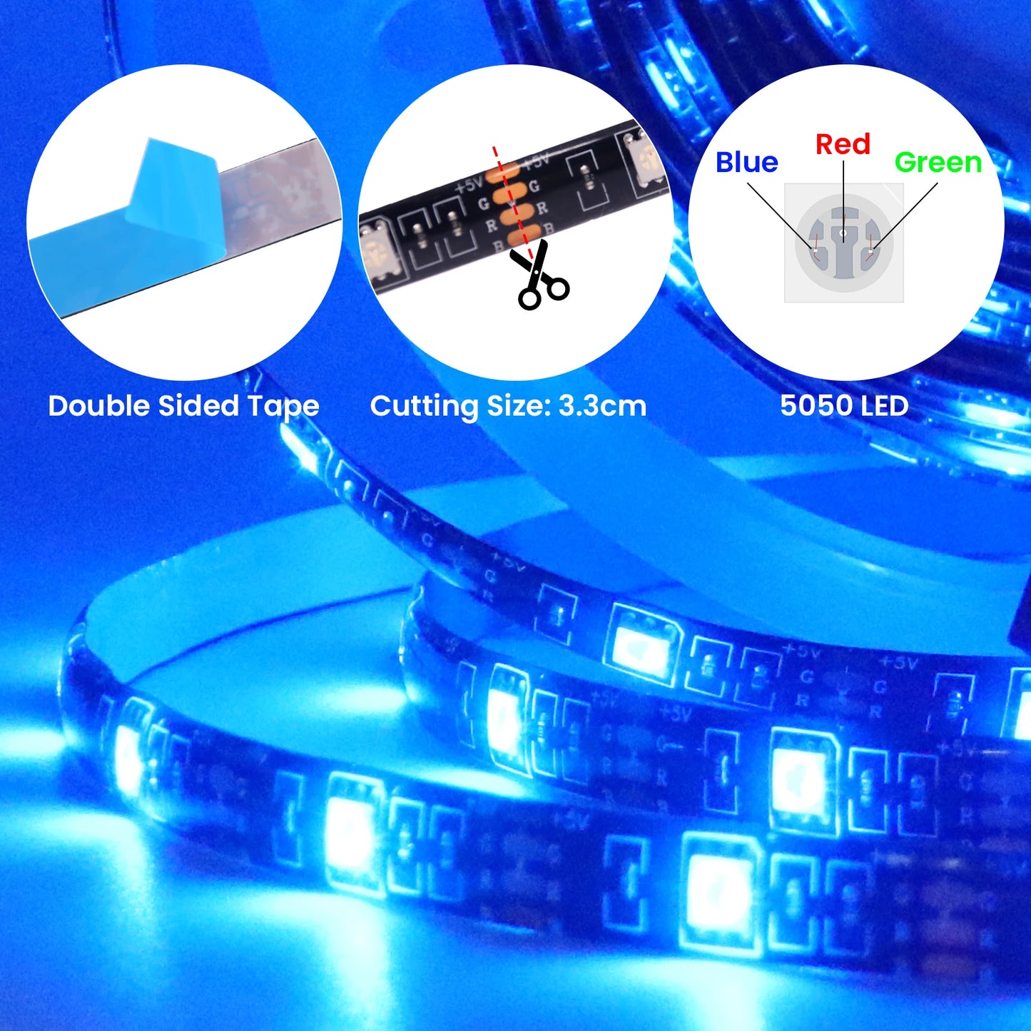 3AA Battery Power RGB Led Strip Light 5V 5050 with 3/17/24 Key