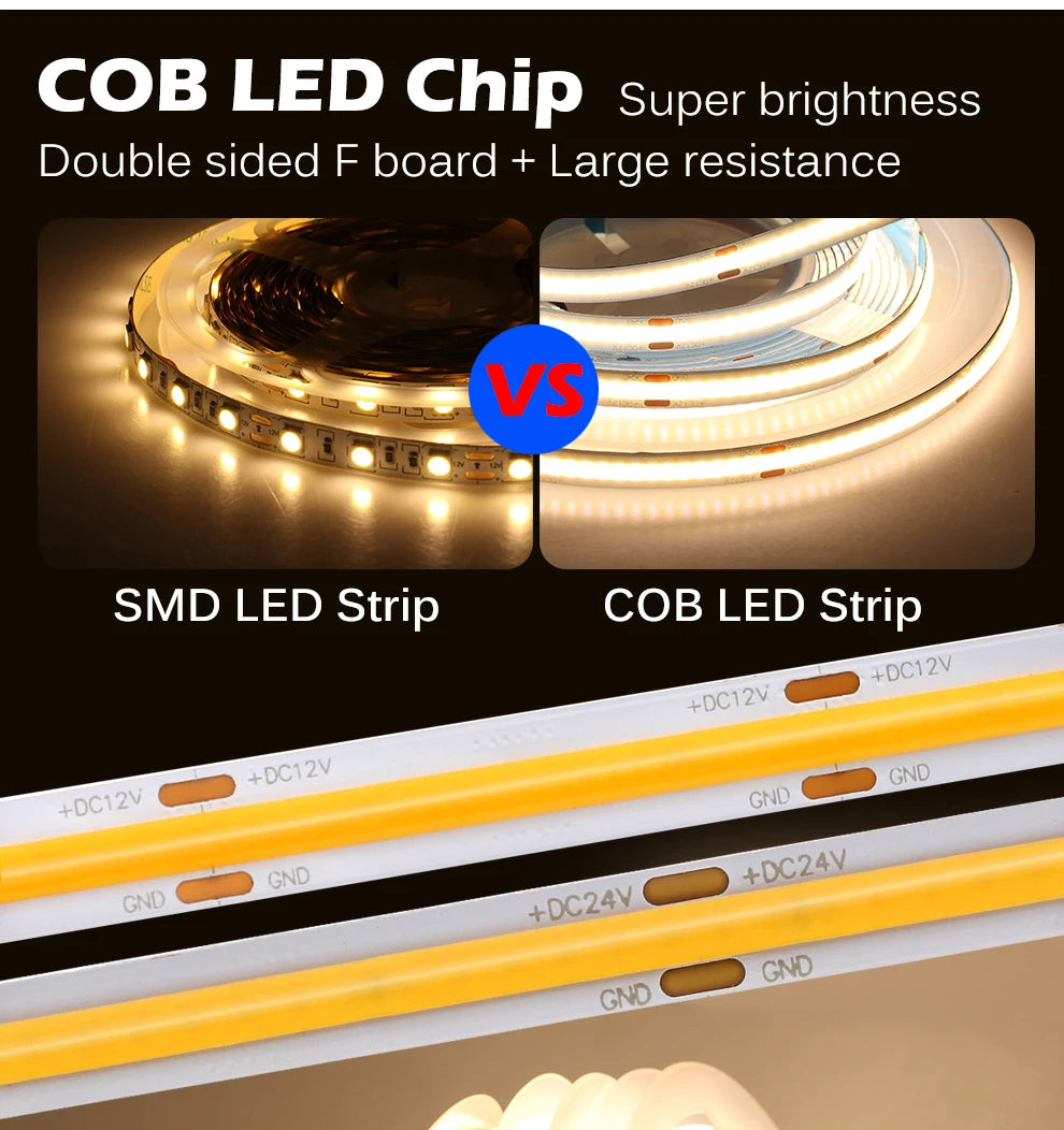 DC24V 2700K-6500K CCT COB FOB LED Strip Light 608LEDs