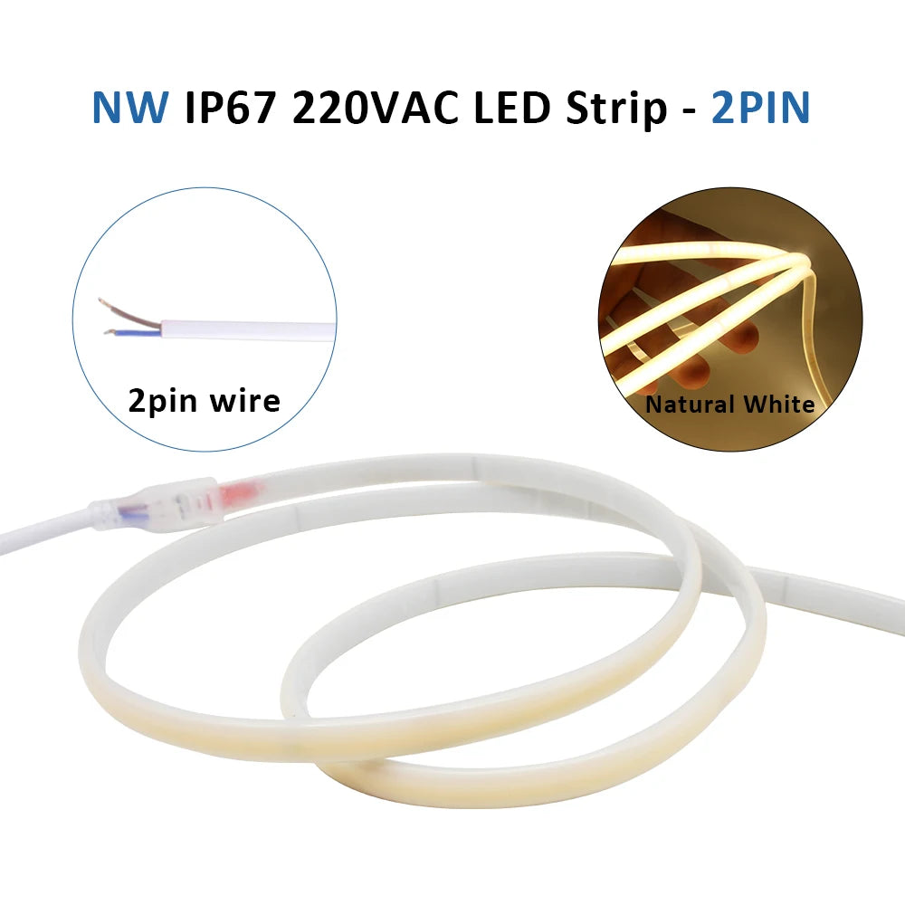 220V IP67 Waterproof COB Led Strip 3000K 4000K 6000K 240LEDs