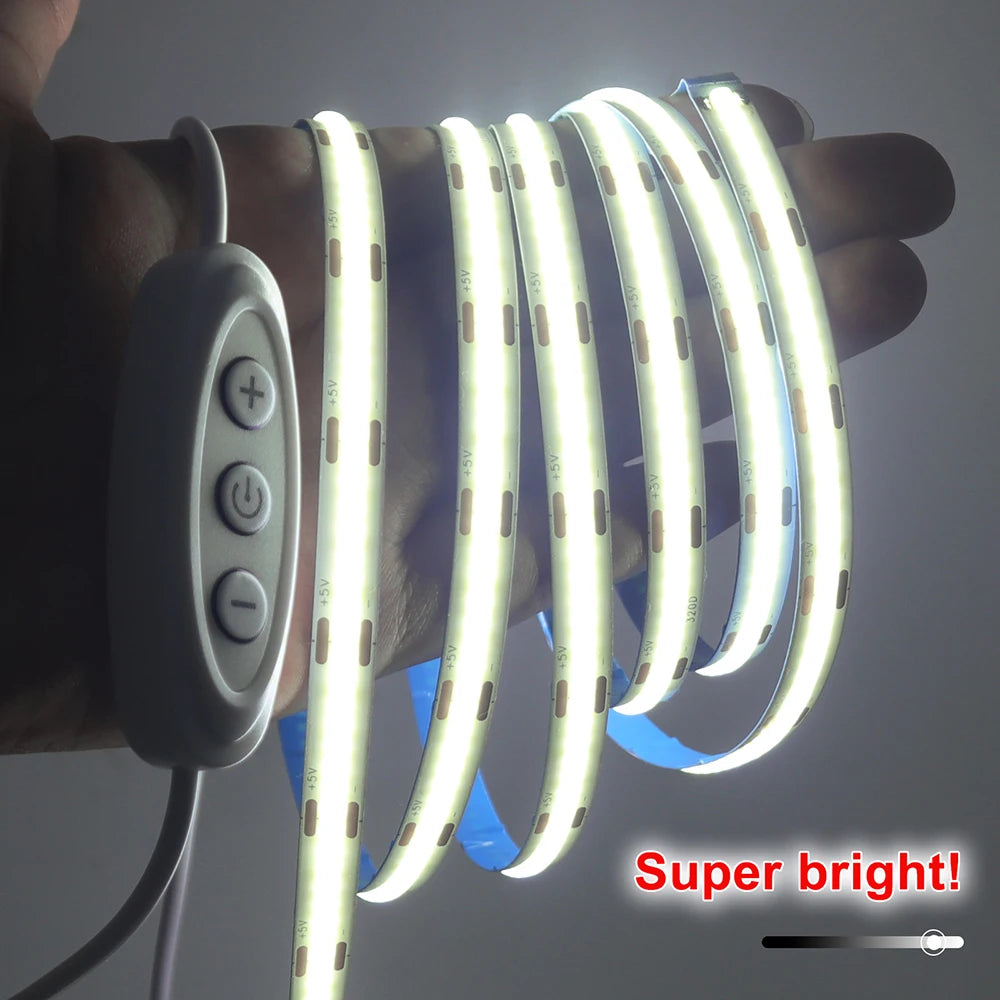 5V USB COB LED Strip Light 3Keys Touch Dimmable ON/OFF Switch