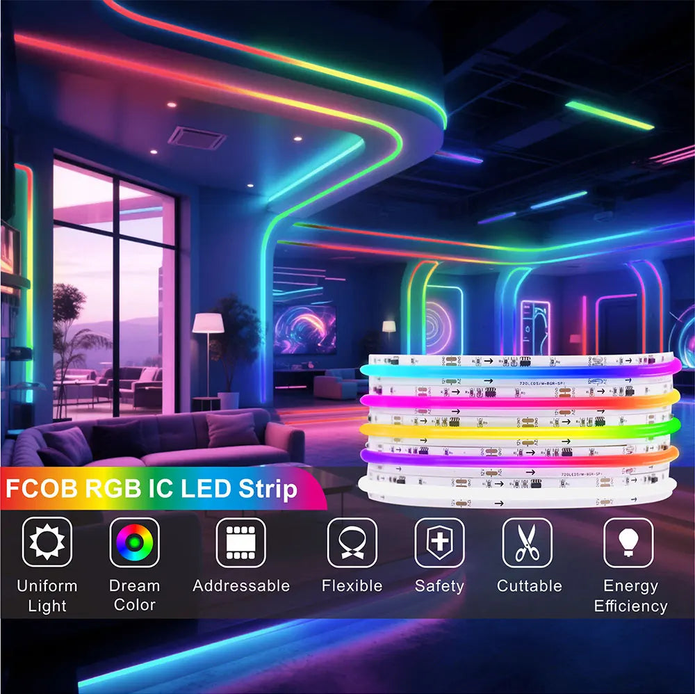 FOB COB Light Strip, SPI Addressable WS2811, Dreamy Colors