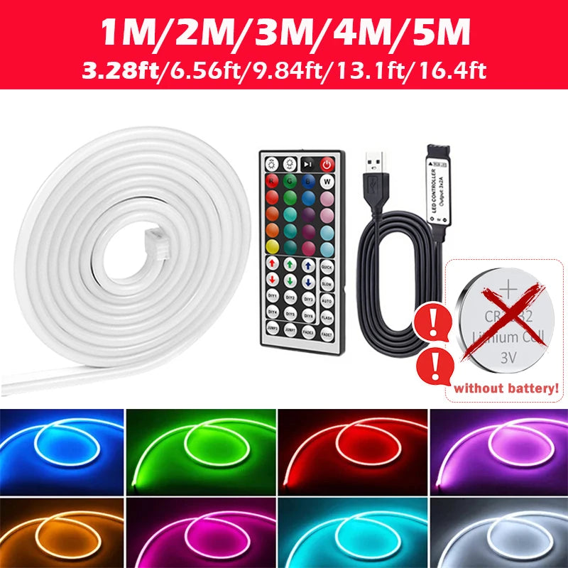 RGB LED Neon Lights with 44Keys Remote Flexible Neon Strip Lights