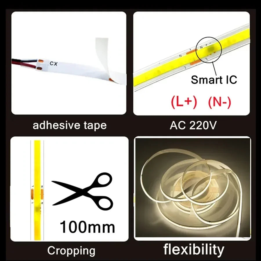 Flexible Tape Lights Dimmable COB LED Strip Light Smart