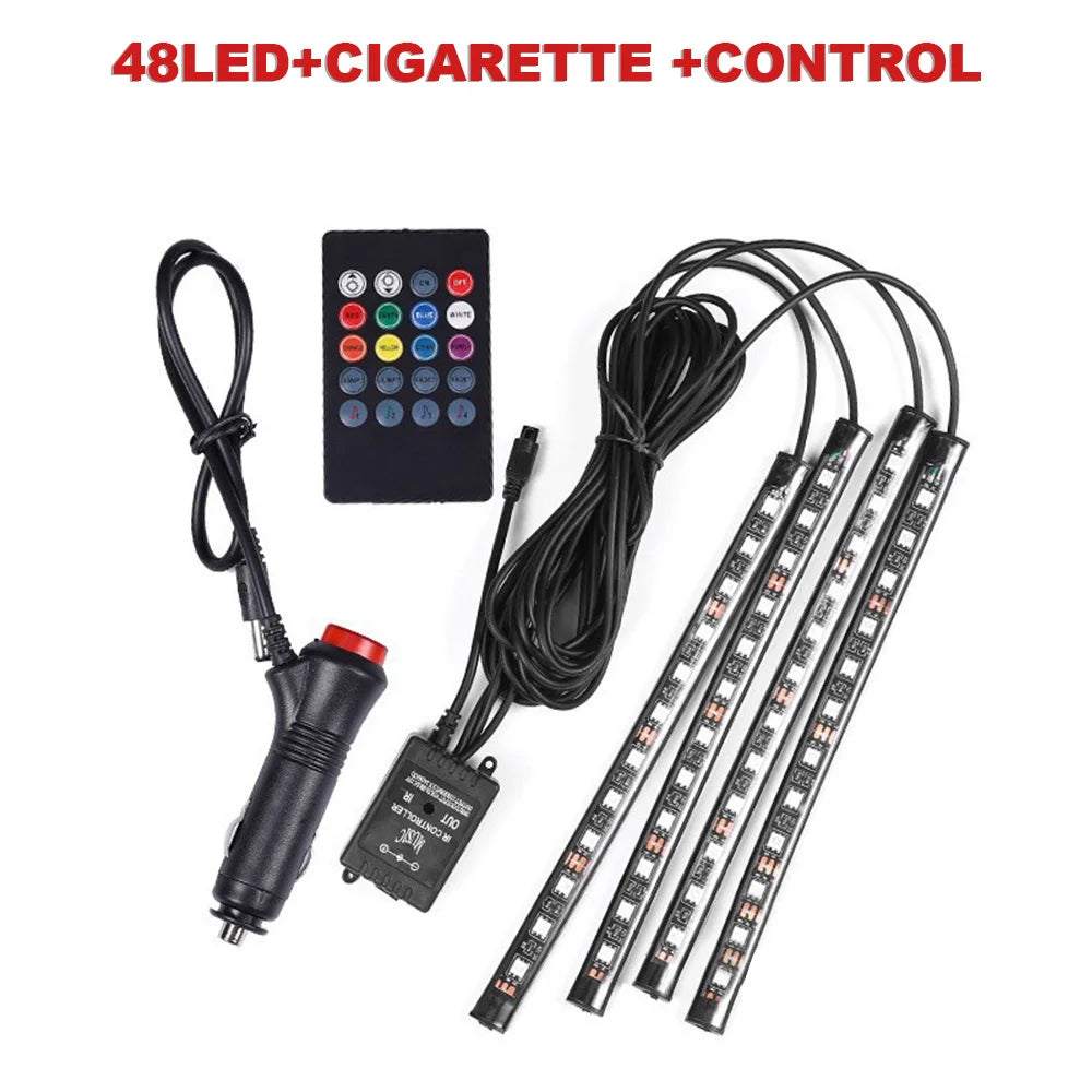 LED RGB Car Foot Ambient Light with USB Cigarette Automotive