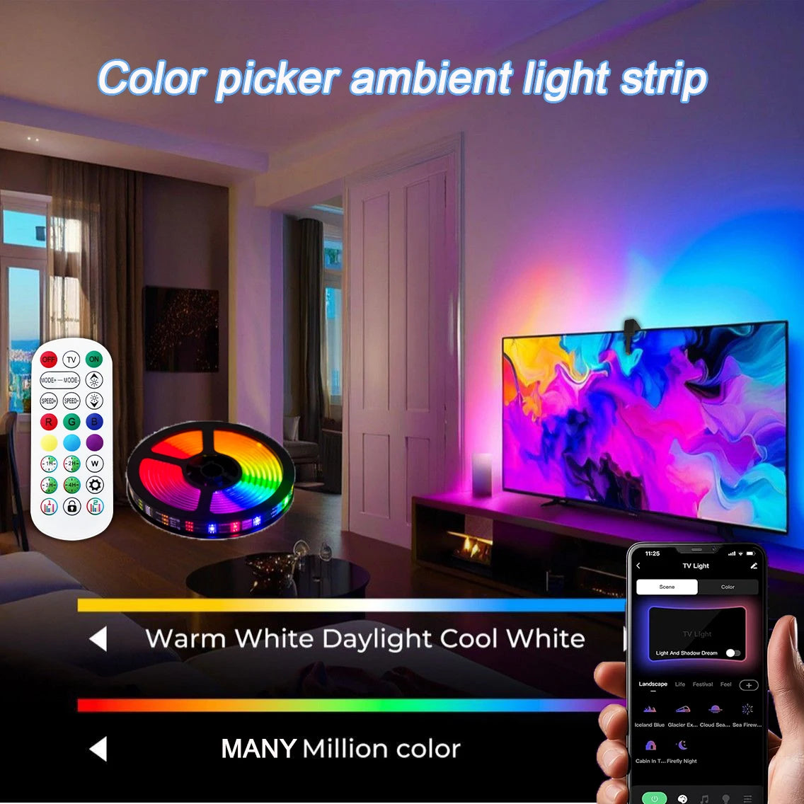 TV RGBIC LED Light Strip Camera TV Screen Synchronization