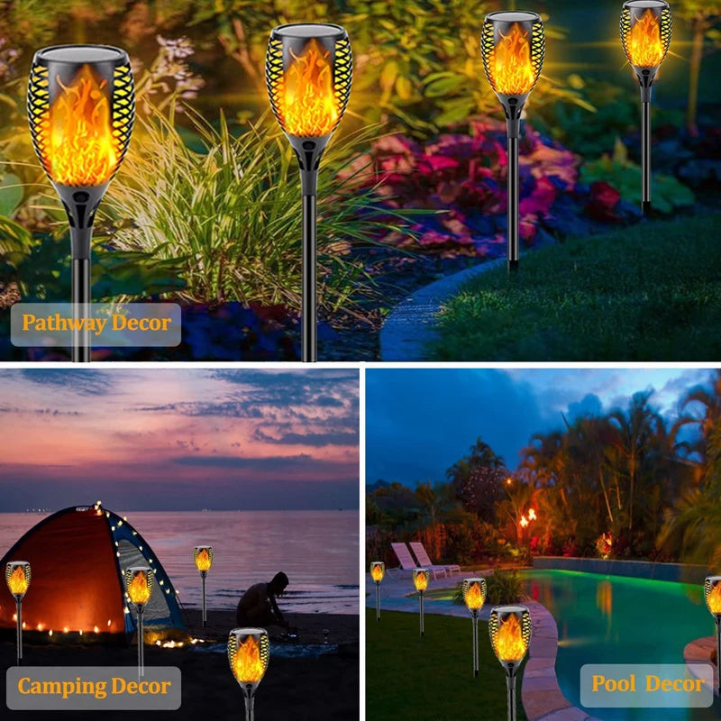 100 LED Solar Garden Decor Torch Light Flickering Flame