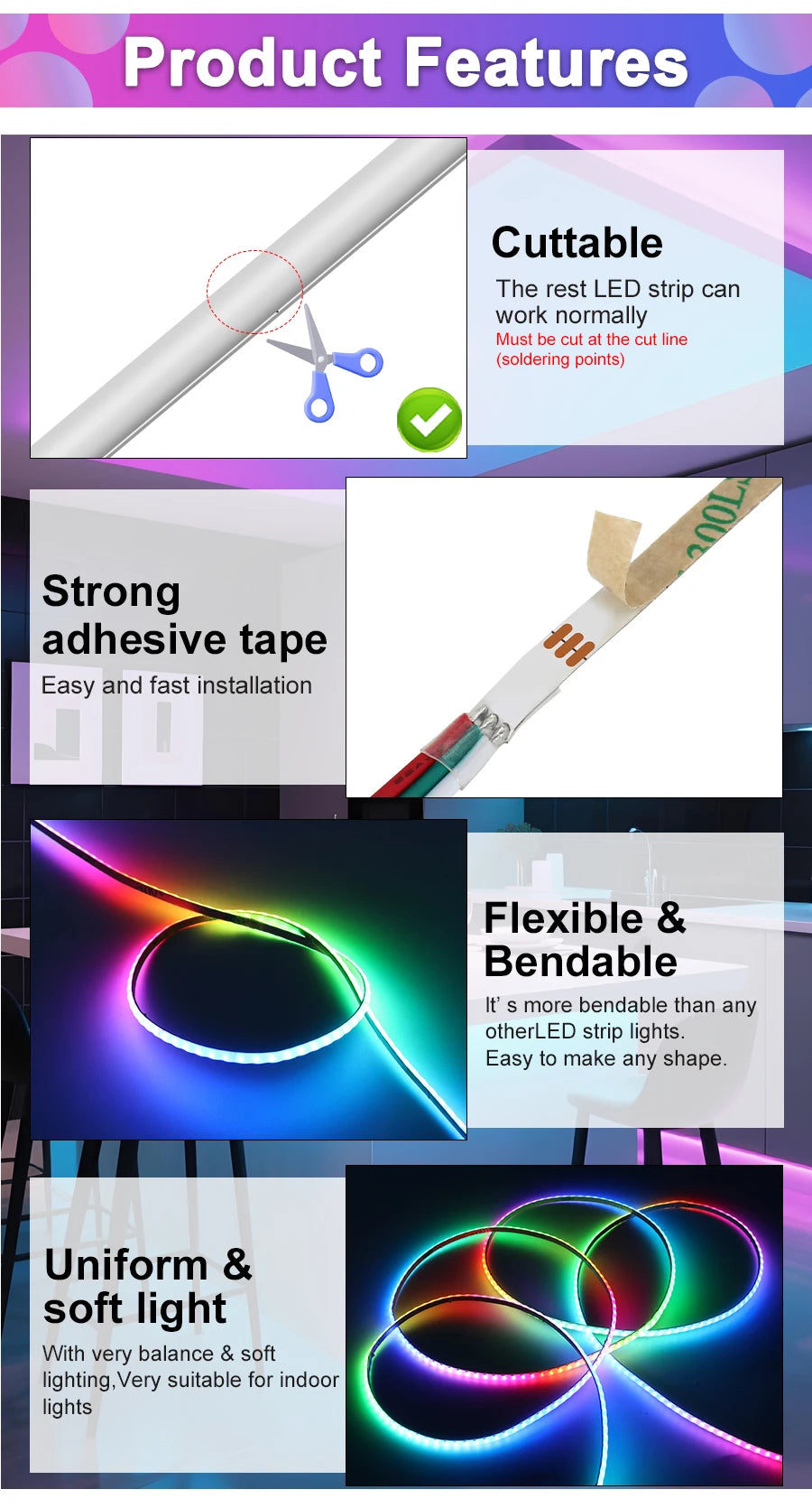 3mm 5mm 5V WS2812B Addressable COB LED Strip