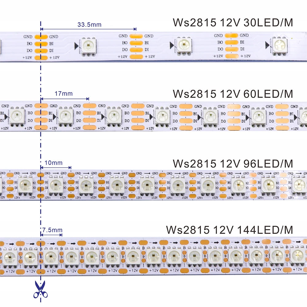 DC12V WS2815 1m-5m WS2813 WS2812B RGB LED Pixels